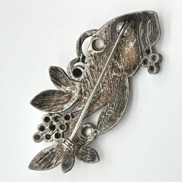 Art Nouveau Style 925 Sterling Silver Marcasite Brooch w Onyx Moonstone Details - Picture 6 of 12